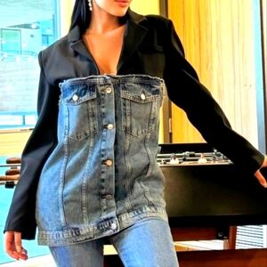 NWT RET.$149 Hybrid Denim Blazer Black/Blue Wash Large